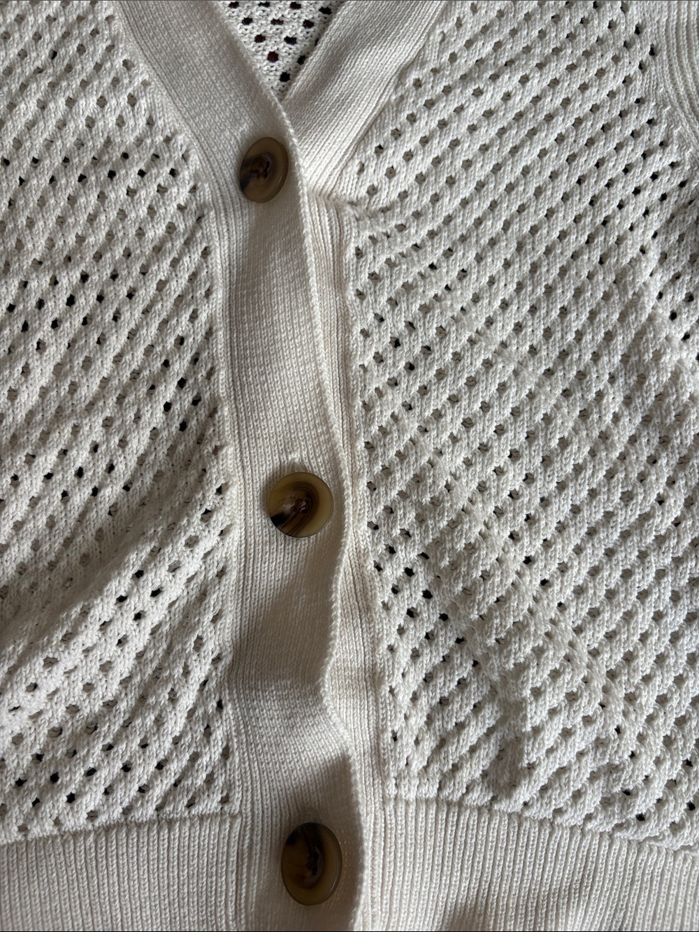 Cream Open-Weave V-Neck Button Cardigan Sweater - Picture 3 of 3